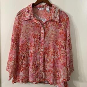 VTG Drapers and Damons Women Top Plus Sz 2X Sheer Blouse Tank Set Pink Floral​​